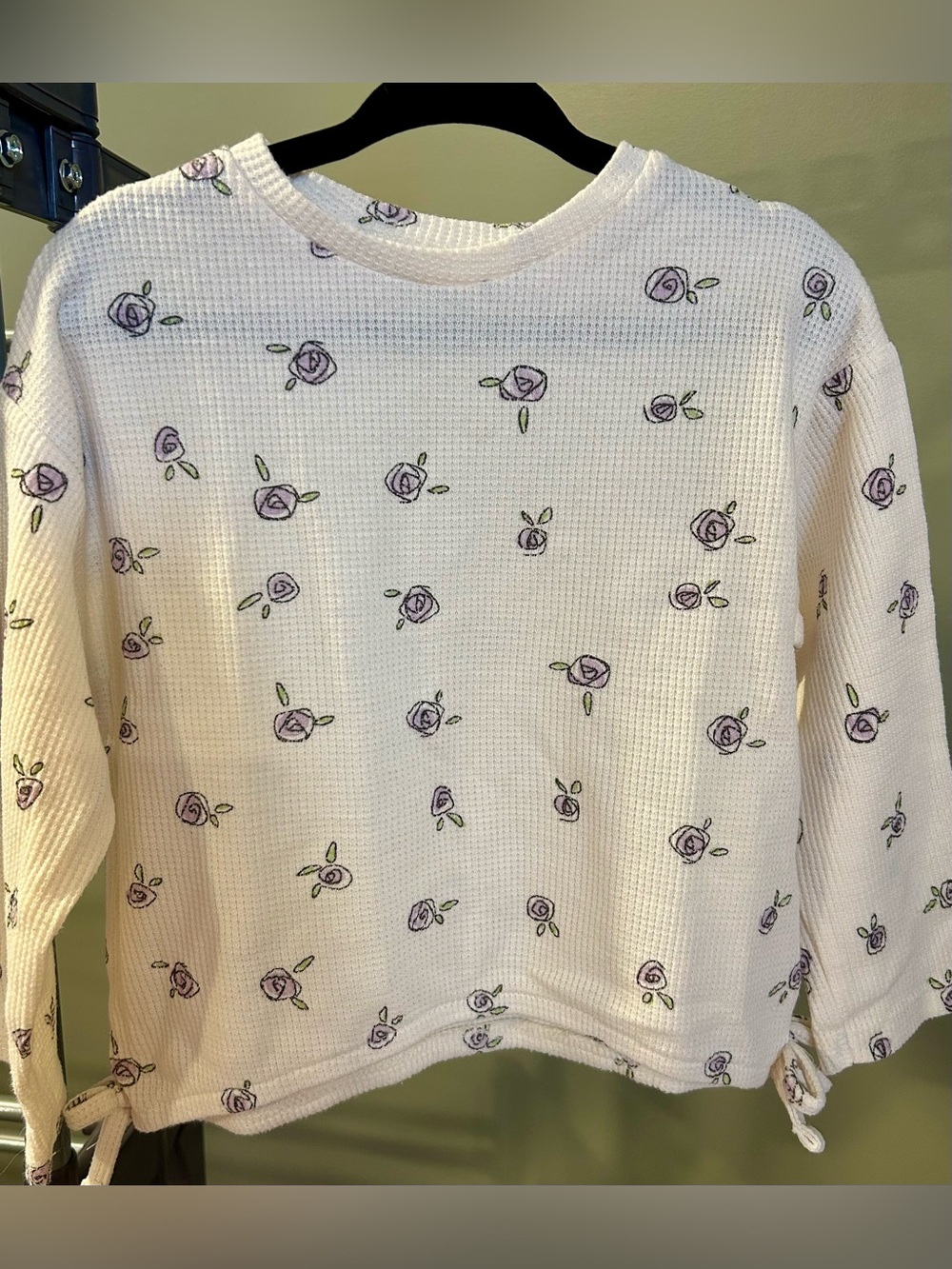 Zara White Waffle Knit Sweatshirt with Lavender Floral Print